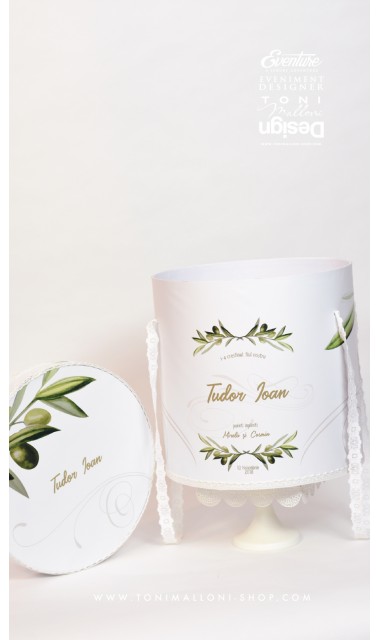 Trusou botez pentru baieti in alb si verde, tematica maslinul, Olives 2